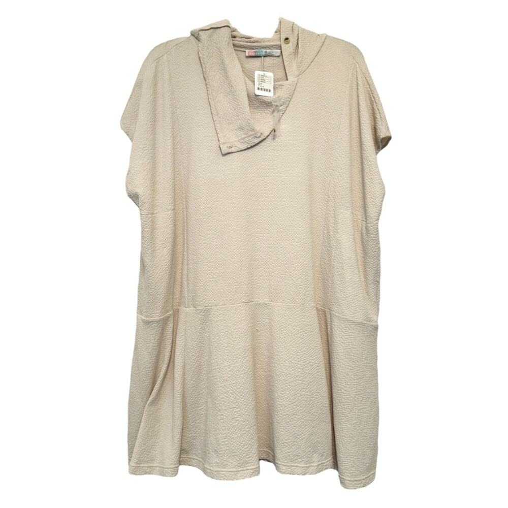 NWT Free People Beach Cowl Button Neck Gauze Oversized Cover Up Dress Beige XS/S
